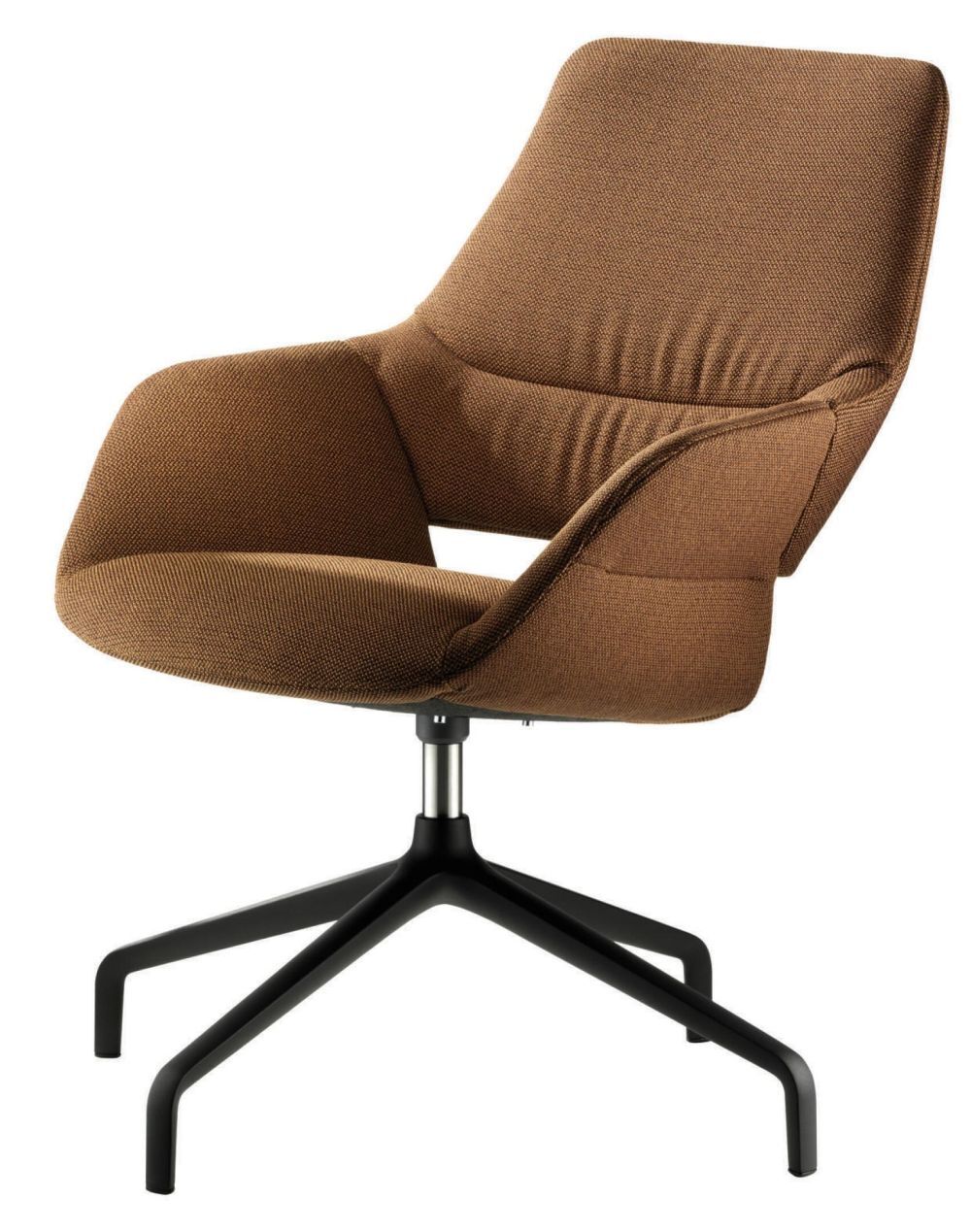 Ergonomischer Bürostuhl mit braunem Polster und schwarzem Gestell, ideal für dynamisches Sitzen im Büro.