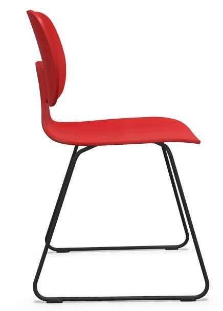 Roter, ergonomischer Stuhl mit schwarzem Kufengestell, geeignet für dynamisches Sitzen im Büro und Zuhause.