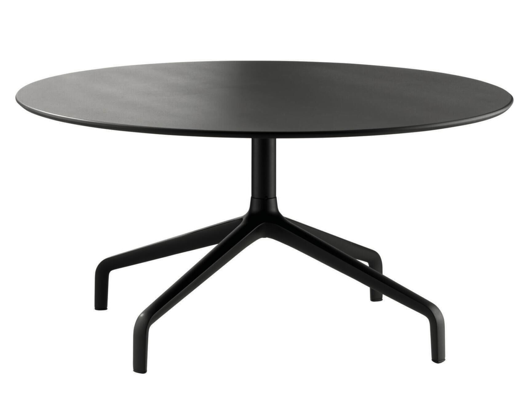 Runder, schwarzer Couchtisch mit flachem Tischbein-Design für moderne, minimalistische Inneneinrichtung.