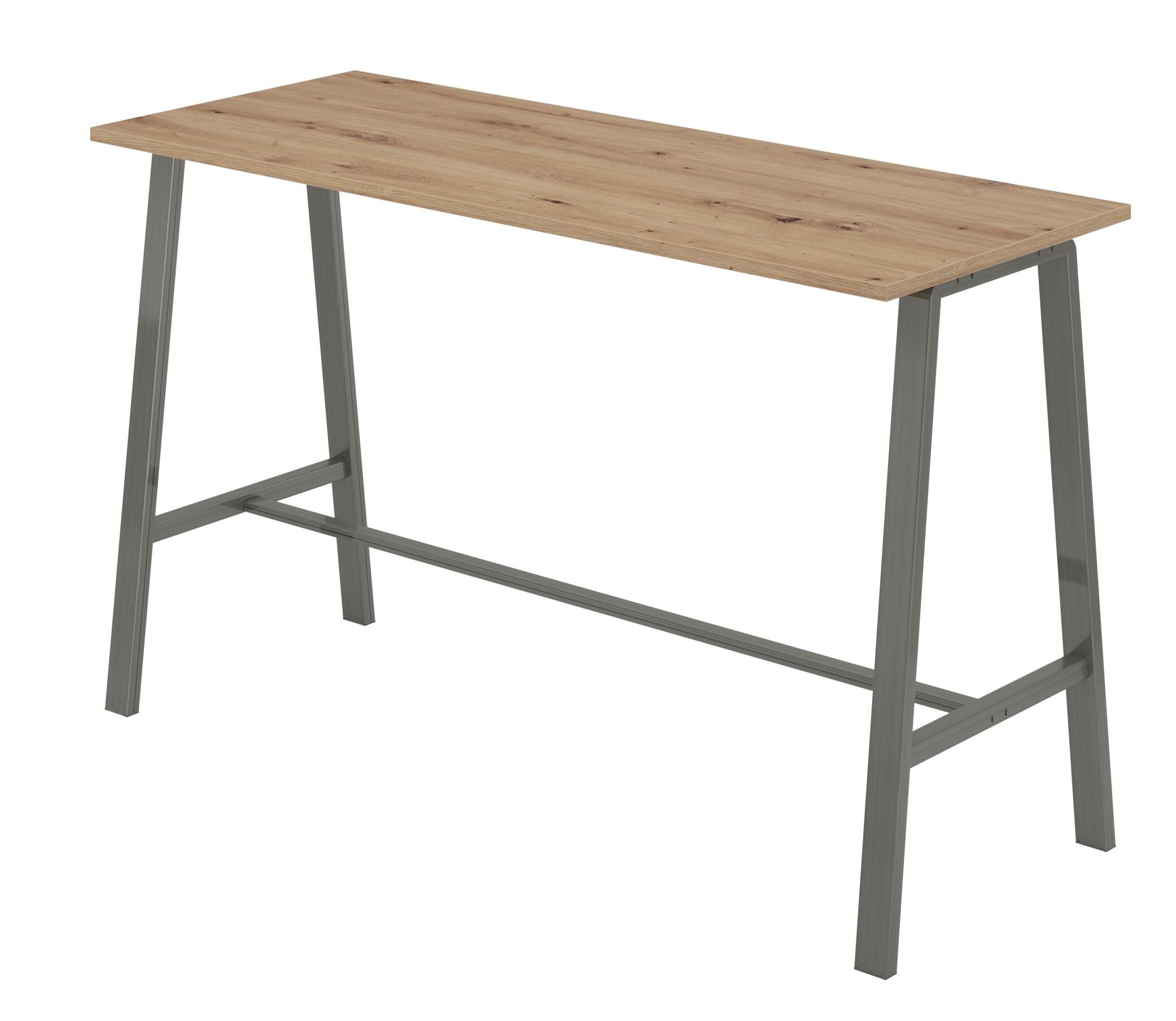 Moderner Schreibtisch mit Holzplatte und grauem Metallgestell, ideal für ergonomische Arbeitsbereiche.