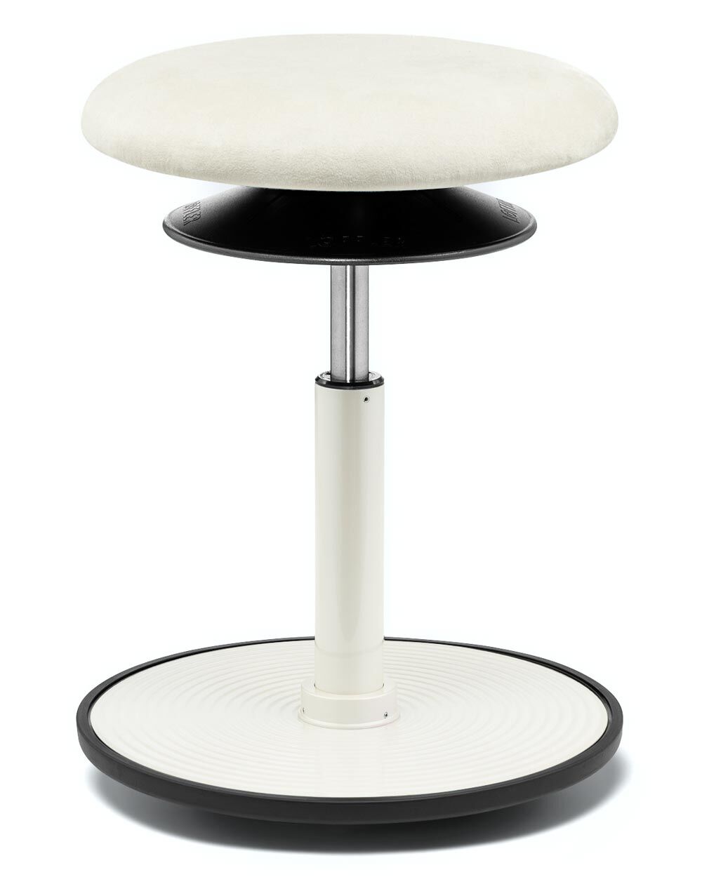 Hochwertiger ergonomischer Hocker mit polsterartigem Sitz, ideal für dynamisches Sitzen am Arbeitsplatz oder im Homeoffice.