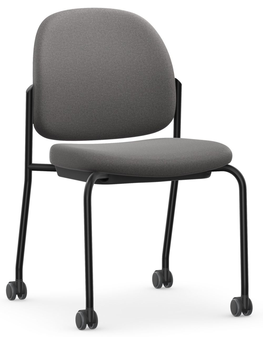 Grauer ergonomischer Stuhl mit Rollen für dynamisches Sitzen und flexible Beweglichkeit im Büro.