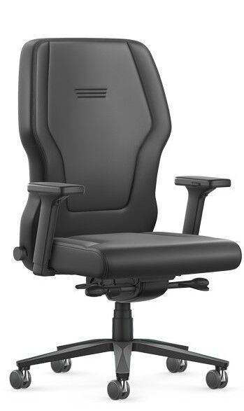 Ergonomischer Bürostuhl mit verstellbaren Armlehnen und hoher Rückenlehne, ideal für gesundes Sitzen im Büro.