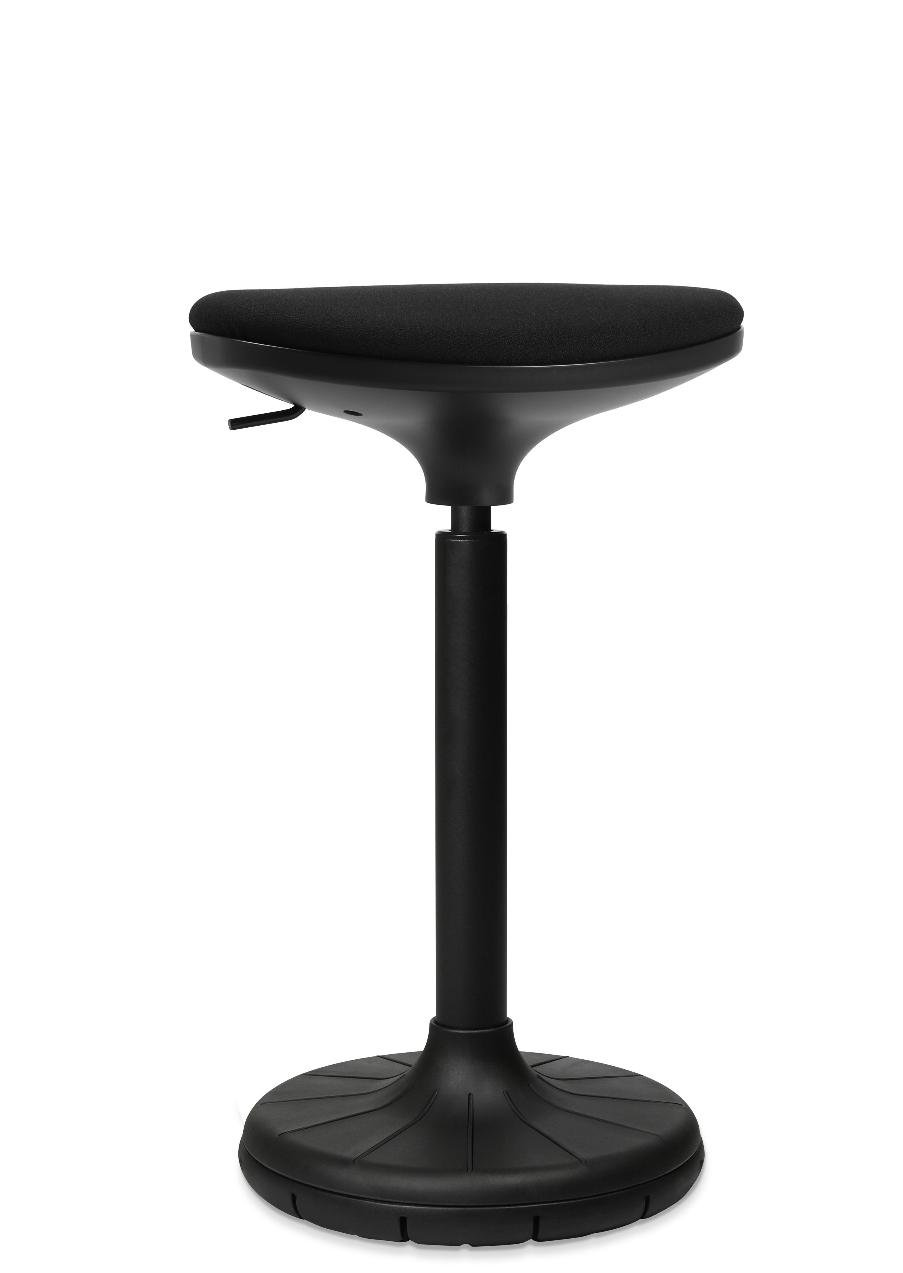 Schwarzer ergonomischer Hocker mit gewelltem Standfuß, ideal für dynamisches Sitzen im Büro oder Homeoffice.