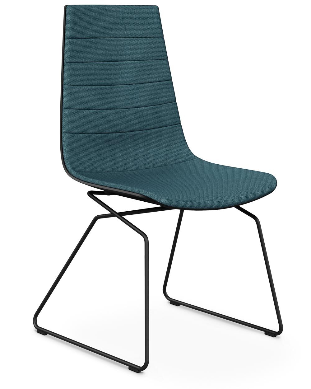 Moderner ergonomischer Bürostuhl mit dunkelgrünem Polster und schwarzem Metallgestell, ideal für dynamisches Sitzen.