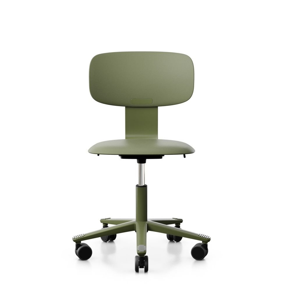Ergonomischer grüner Bürostuhl mit Rollen und verstellbarer Sitzhöhe, ideal für dynamisches Sitzen im Büro.