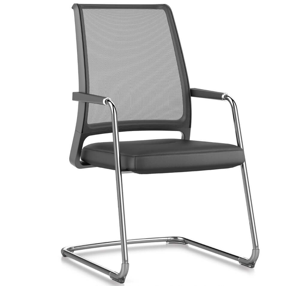 Moderner ergonomischer Bürostuhl mit Netzrückenlehne, gepolstertem Sitz und eleganten Chrombeinen, ideal für dynamisches Sitzen.