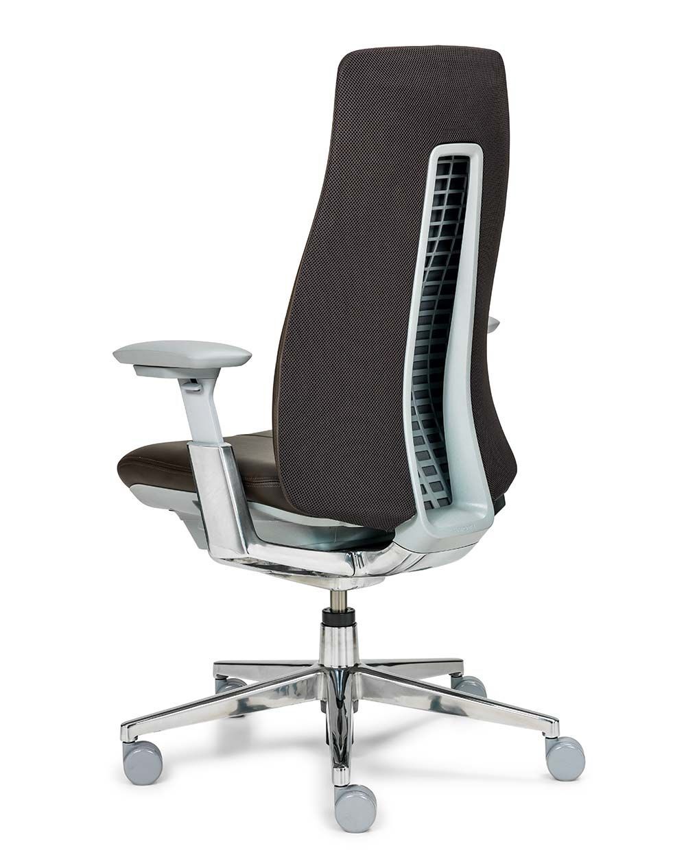 Moderner ergonomischer Bürostuhl mit verstellbarer Rückenlehne und Armlehnen, ideal für dynamisches Sitzen.