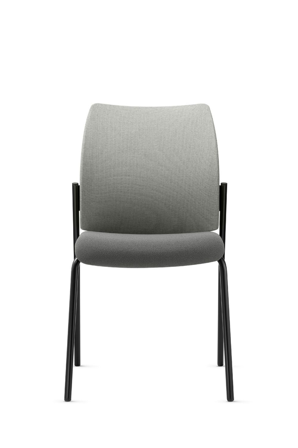 Moderner ergonomischer Stuhl mit grauem Stoffbezug und schwarzen Metallbeinen für dynamisches Sitzen.