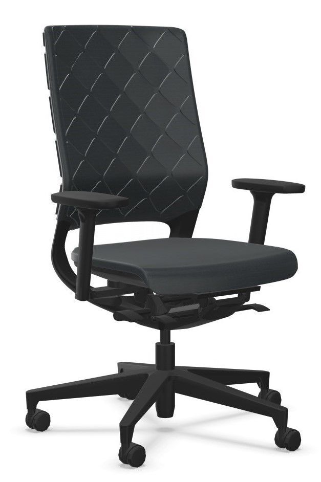 Hochwertiger ergonomischer Bürostuhl mit schwarzem Netzrücken und verstellbaren Armlehnen auf einem drehbaren Rollenfuß.