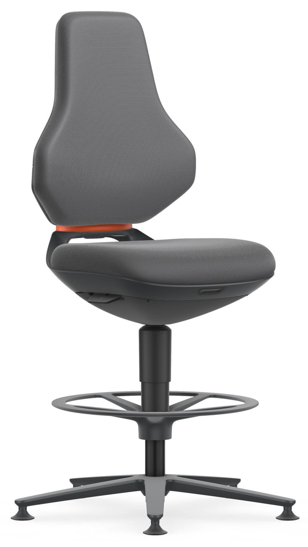 Ergonomischer Bürostuhl mit hoher Rückenlehne und Fußstütze, geeignet für dynamisches Sitzen im Büro.