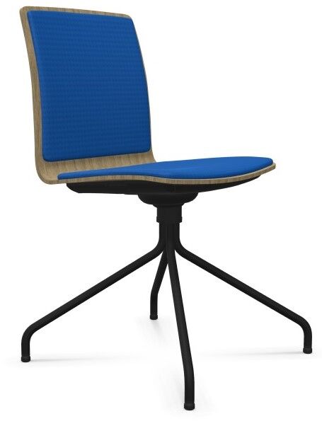 Ergonomischer Bürostuhl mit blauem Sitz und schwarzem Metallrahmen, ideal für dynamisches Sitzen im Büro.