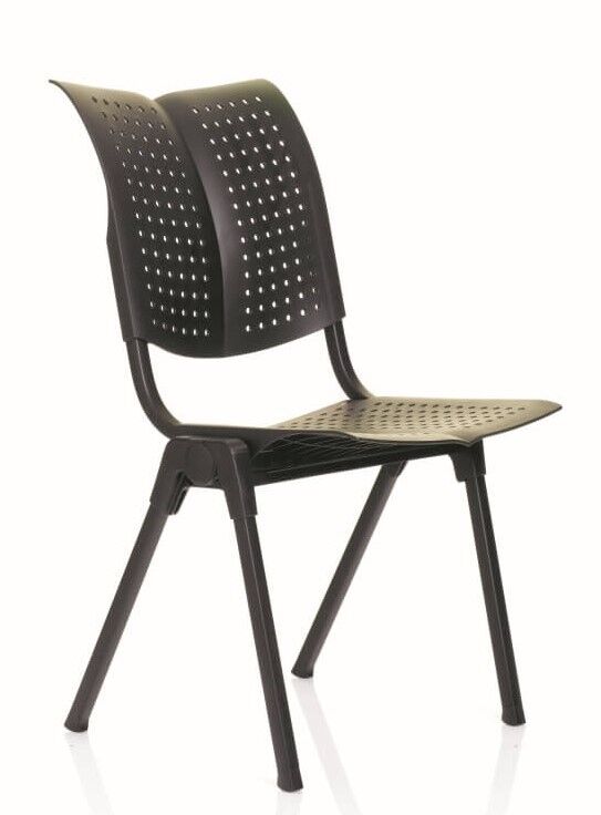 Moderner, ergonomischer Stuhl mit belüfteter Sitzfläche und Rückenlehne für dynamisches Sitzen, schwarz.