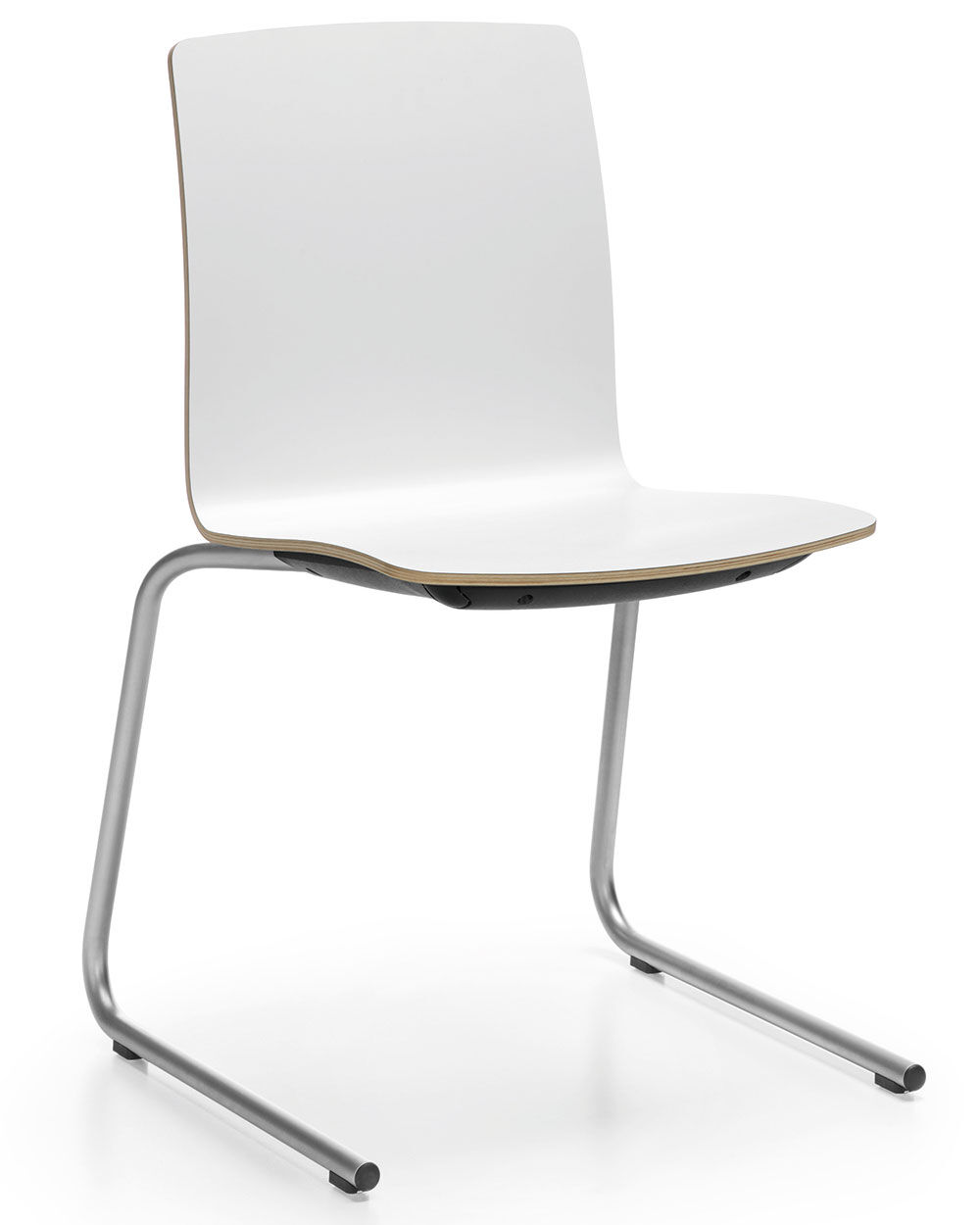 Moderner, ergonomischer Stuhl mit weißer Sitzfläche und geschwungenem Metallgestell, ideal für dynamisches Sitzen.