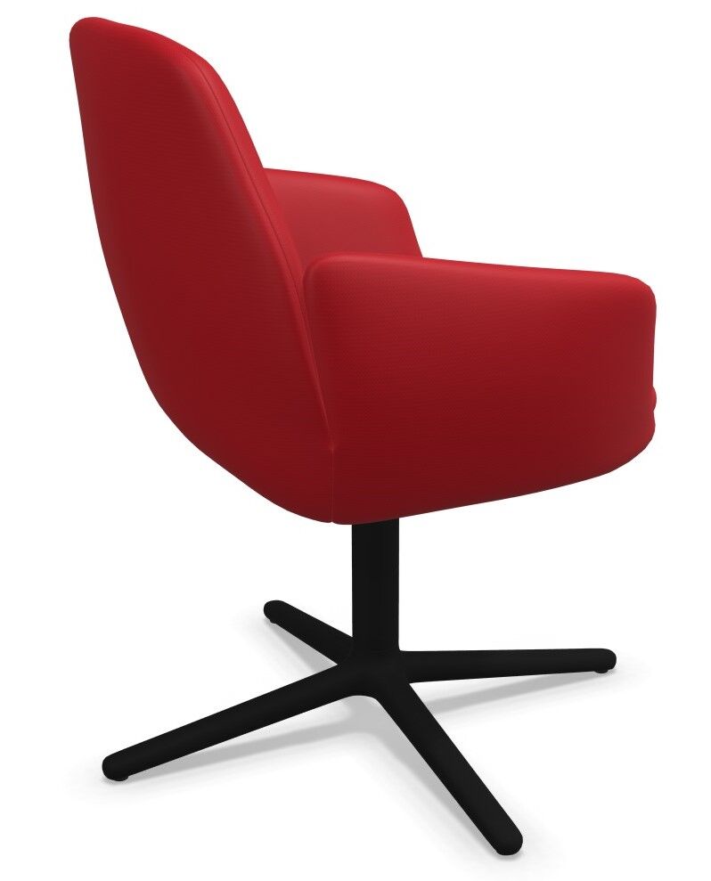 Roter ergonomischer Bürostuhl mit schwarzem Drehfuß, ideal für dynamisches Sitzen im Büro oder Home Office.