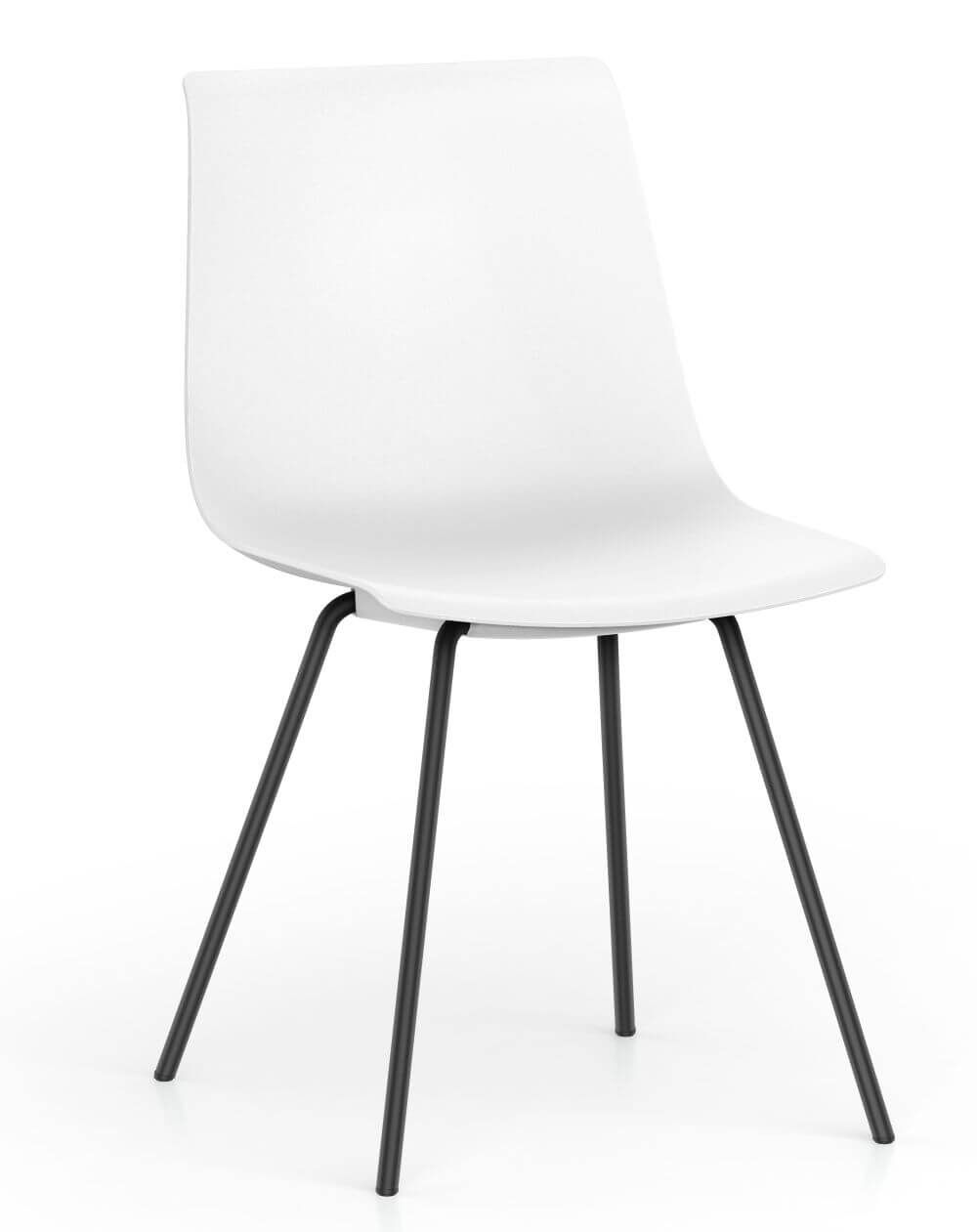 Moderner weißer Stuhl mit vier schwarzen Metallbeinen, ideal für ergonomische Büros oder Wohnräume.