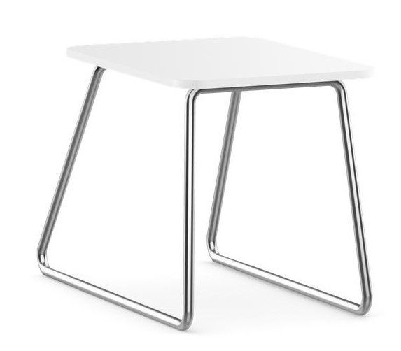 Moderner weißer Beistelltisch mit Metallrahmen und minimalistischem Design, ideal für Büros oder Wohnungen.