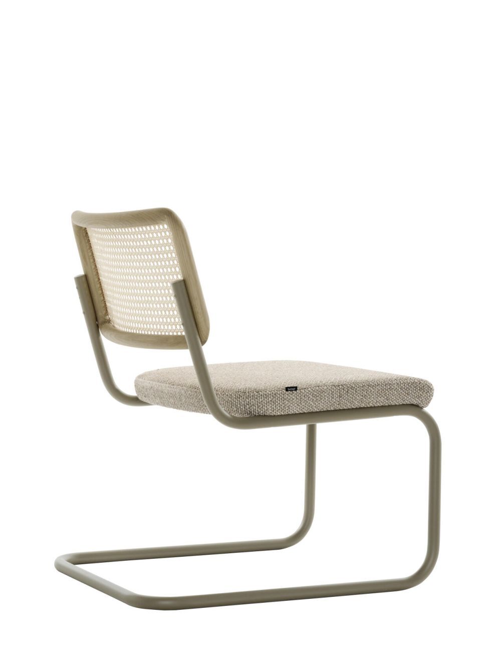 Moderner Freischwinger-Stuhl mit beige Netzrückenlehne und gepolstertem Sitz, ideal für ergonomisches Sitzen.