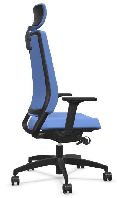 Ergonomischer Bürostuhl in Blau mit verstellbarer Rückenlehne und Armlehnen, geeignet für dynamisches Sitzen.
