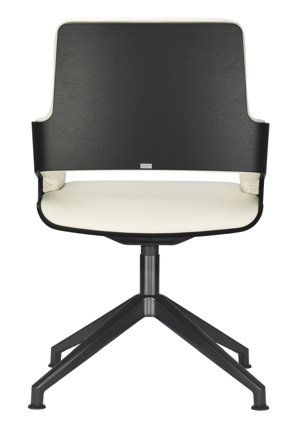 Moderner ergonomischer Bürostuhl mit schwarzer Rückenlehne und weißem Sitz, auf einem stabilen Metallgestell.