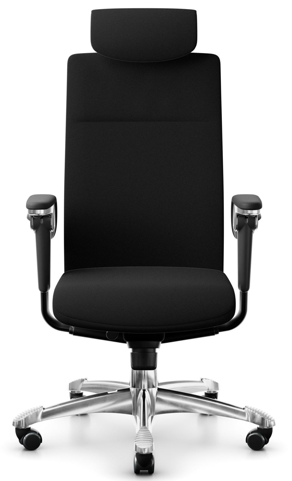 Hochwertiger ergonomischer Bürostuhl mit gepolstertem Sitz, verstellbaren Armlehnen und einer Kopfstütze.