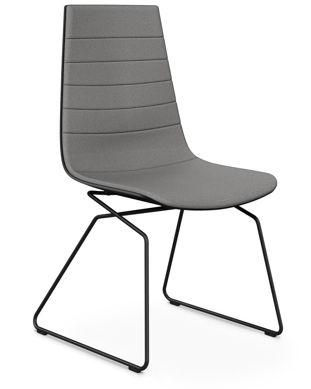 Moderner ergonomischer Stuhl mit grauem gepolstertem Sitz und schlankem Metallrahmen, ideal für dynamisches Sitzen.