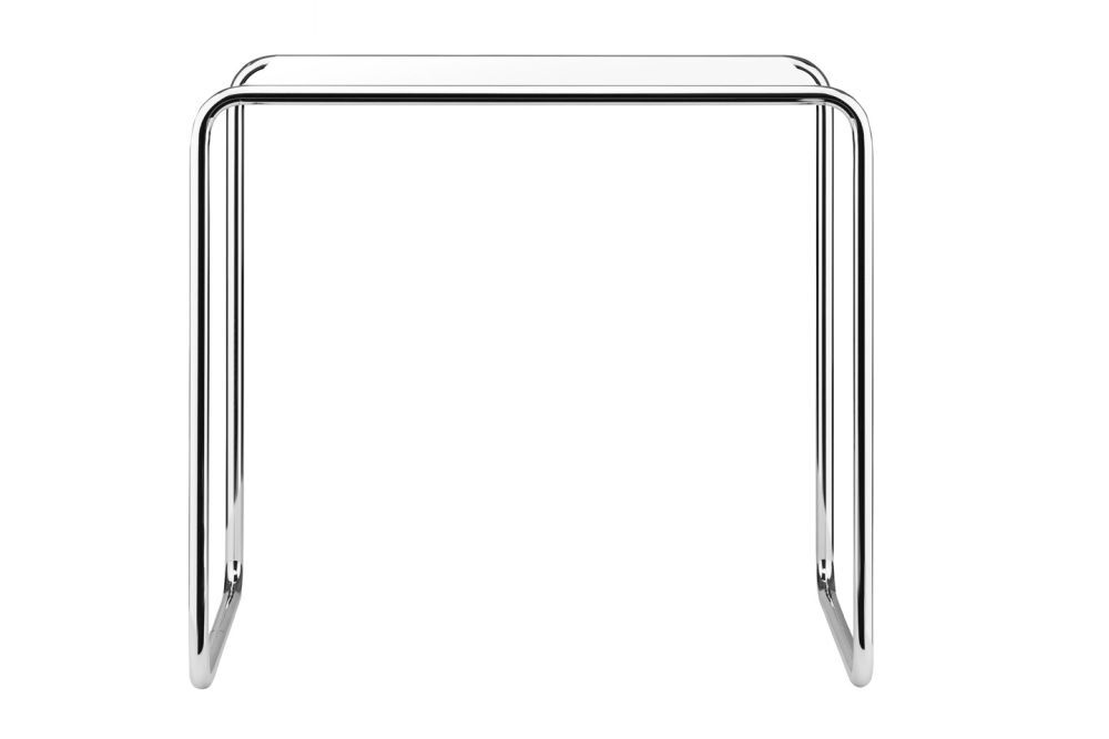 Moderner Beistelltisch mit verchromten Stahlrohrgestell, schlichtes und minimalistisches Design, ideal für moderne Büros.