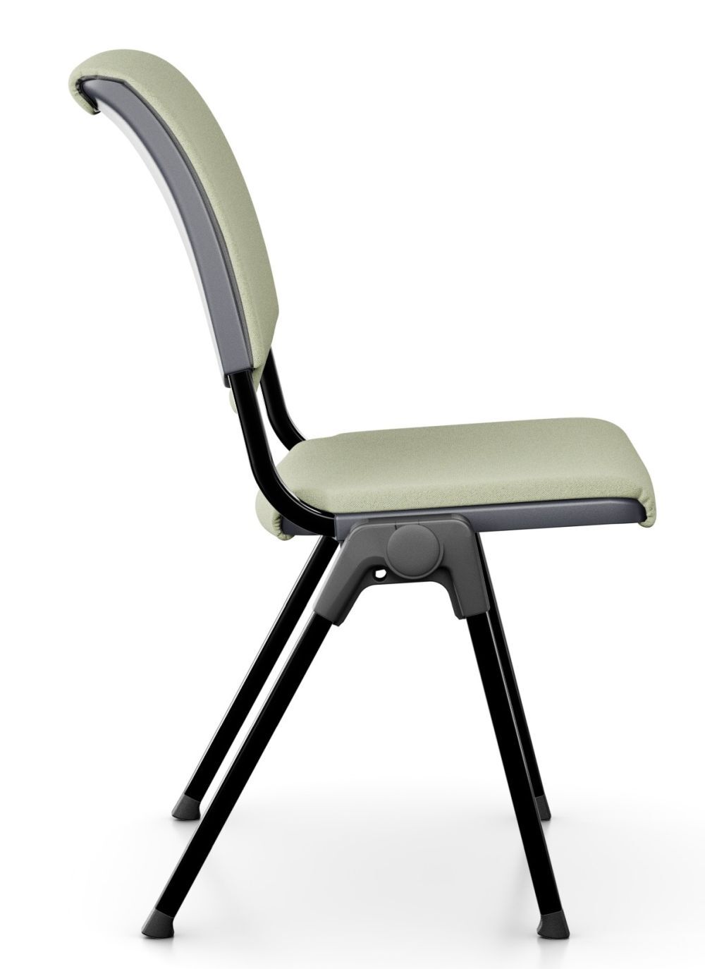 Ergonomischer Stuhl mit grüner Polsterung und schwarzem Metallgestell, ideal für dynamisches Sitzen im Büro.