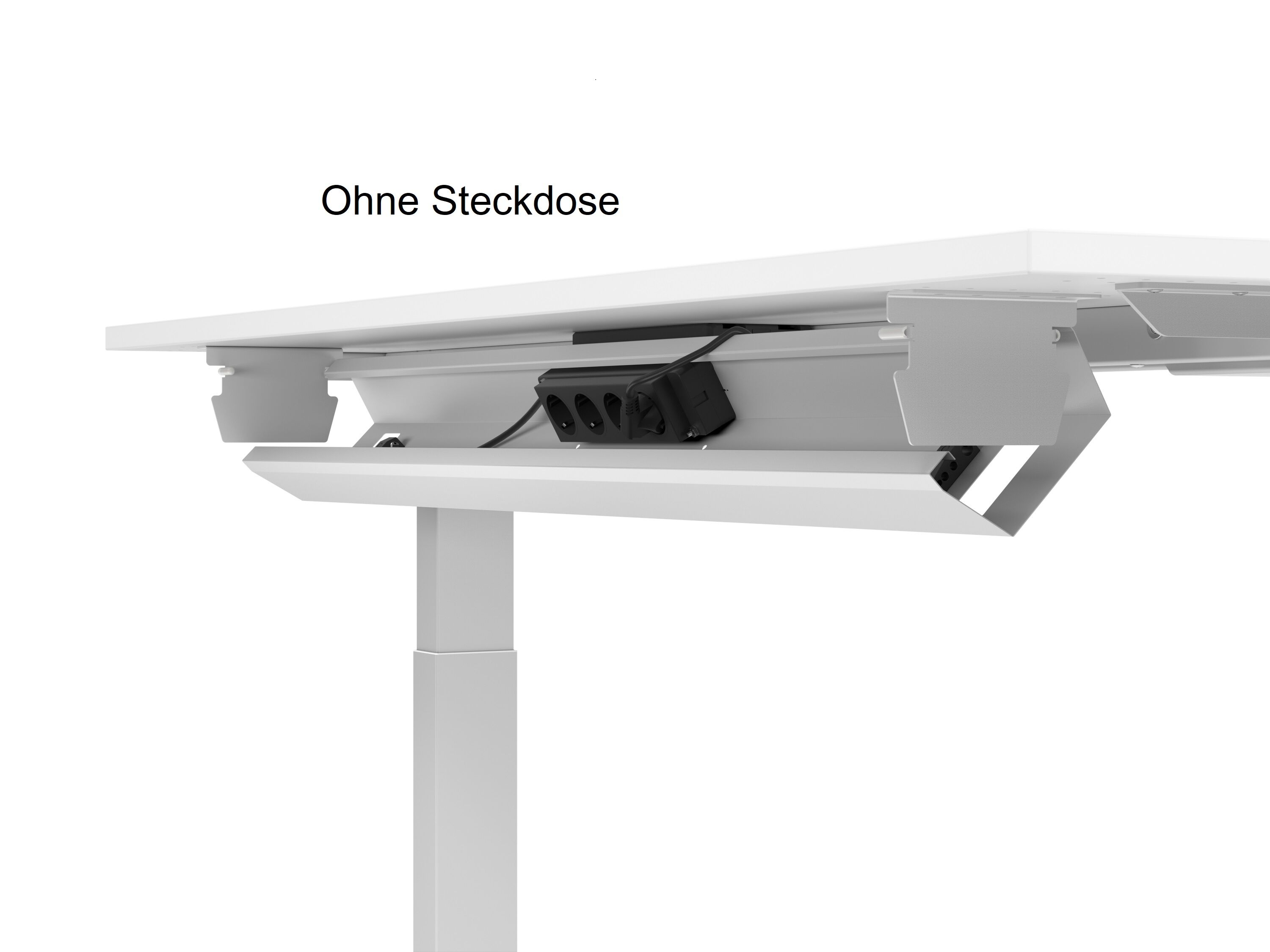 Steharbeitstisch mit Kabelmanagement ohne Steckdose, zeigt sauberes und effizientes Design für den Arbeitsplatz.