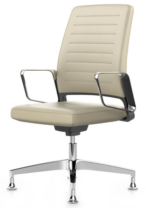 Ergonomischer Bürostuhl mit beigem Bezug und verchromtem Fußkreuz, ideal für dynamisches Sitzen und Bürogesundheit.