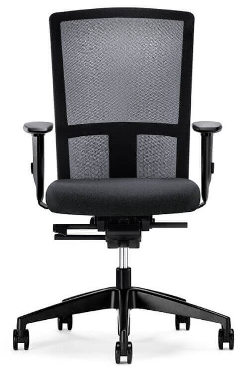 Moderner ergonomischer Bürostuhl mit Netzrückenlehne, verstellbaren Armlehnen und gepolsterter Sitzfläche für gesundes Sitzen.