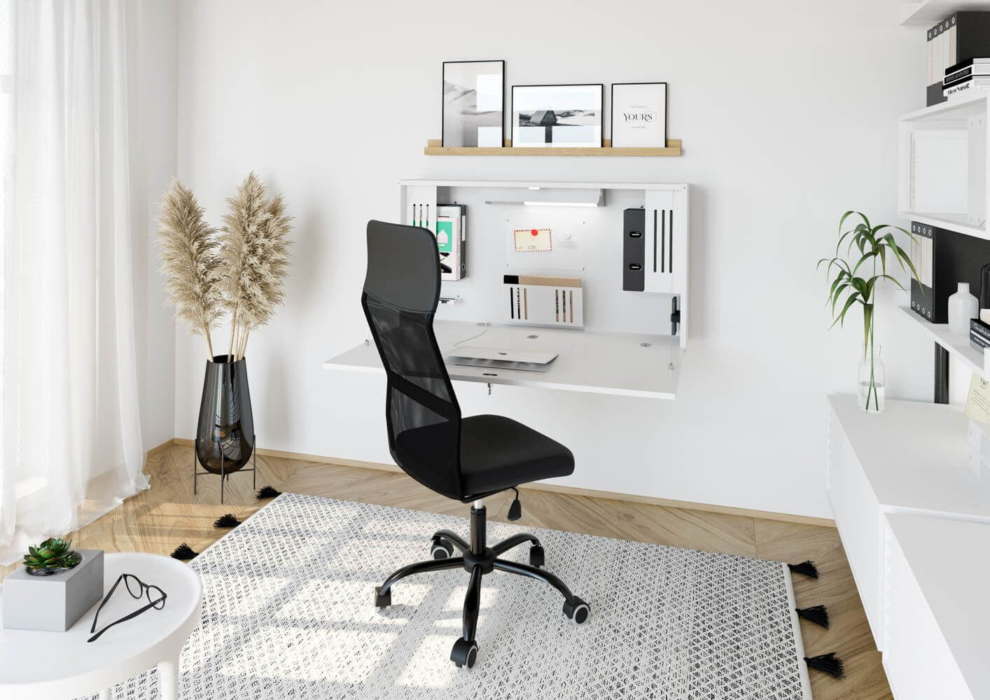 deskgo Wandschreibtisch aufklappbar, Strom- und