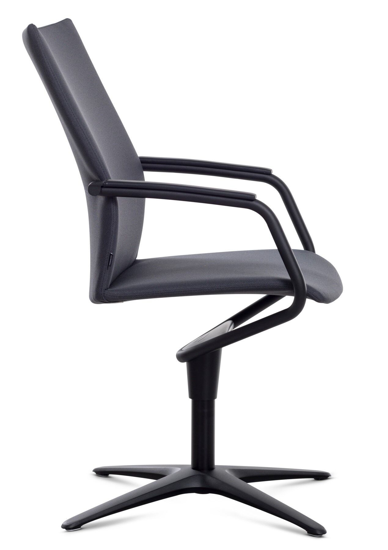 Grauer ergonomischer Bürostuhl mit Armlehnen, modernes Design, betont Komfort und gesundes Sitzen.