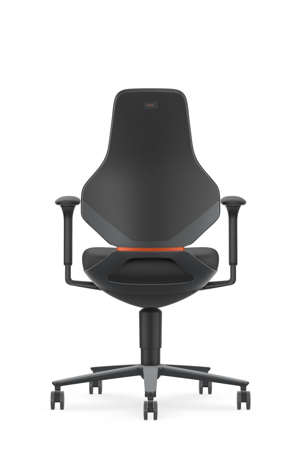 Ergonomischer Bürostuhl mit schwarzer Rückenlehne und Armlehnen, ideal für dynamisches Sitzen im Büro.
