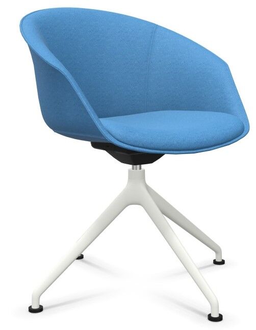 Moderner blauer ergonomischer Bürostuhl mit weißem Drehgestell, ideal für dynamisches Sitzen im Büro.