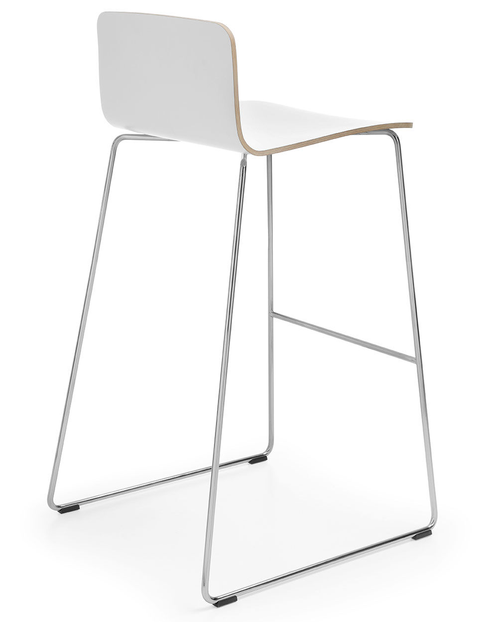 Moderner Barhocker mit weißem Sitz, schlanker Metallrahmen, ideal für ergonomisches Sitzen und stilvolles Design.