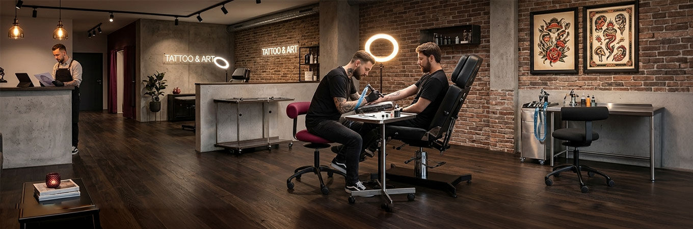 Drei ergonomische Bürostühle in verschiedenen Farben, mit roten, blauen und roten Rückenlehnen und gepolsterten Sitzen.