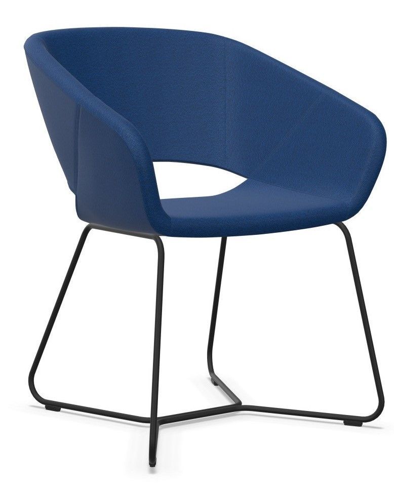 Moderner blauer Stuhl mit Metallrahmen, ideal für ergonomisches und dynamisches Sitzen im Büro.